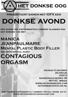 flyer Het Donkse Oog podium avond bij IDFX